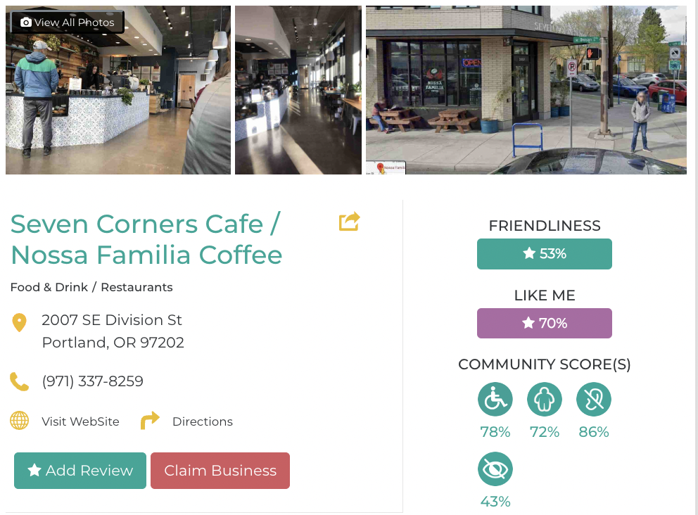 seven corners cafe accessibility review friendly like me app