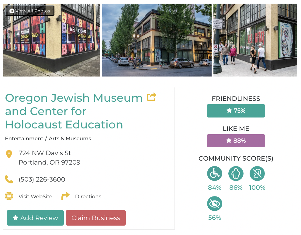 Oregon Jewish Museum Accessibility Review Friendly Like Me app