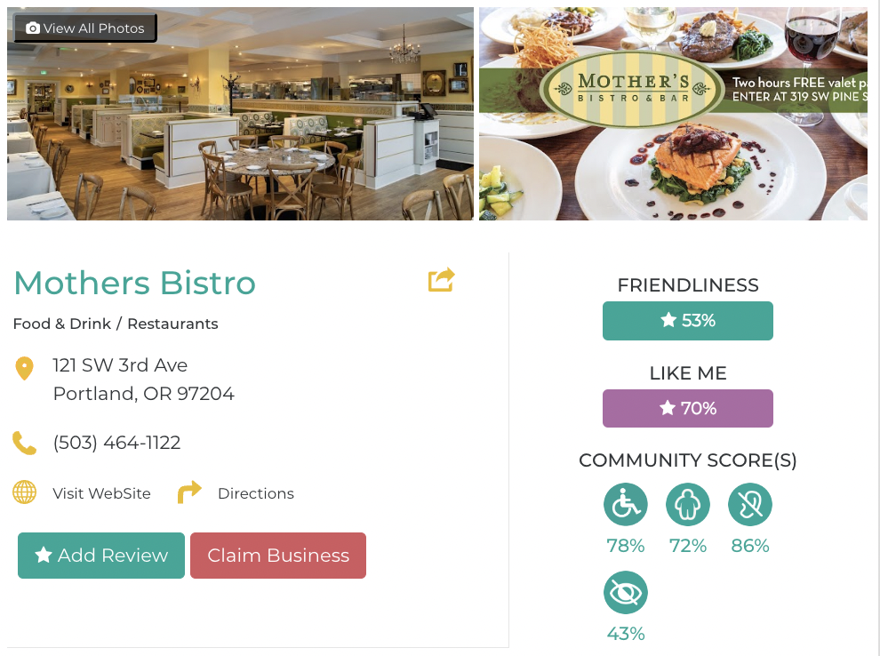 Mother's Bistro Accessibility Review - Friendly Like Me App