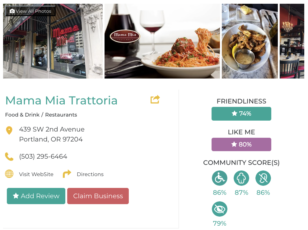 Mama Mia Trattoria Accessibility Review Friendly Like Me App