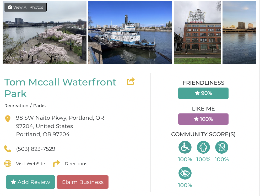 Tom McCall Waterfront park accessibility review Friendly Like Me app