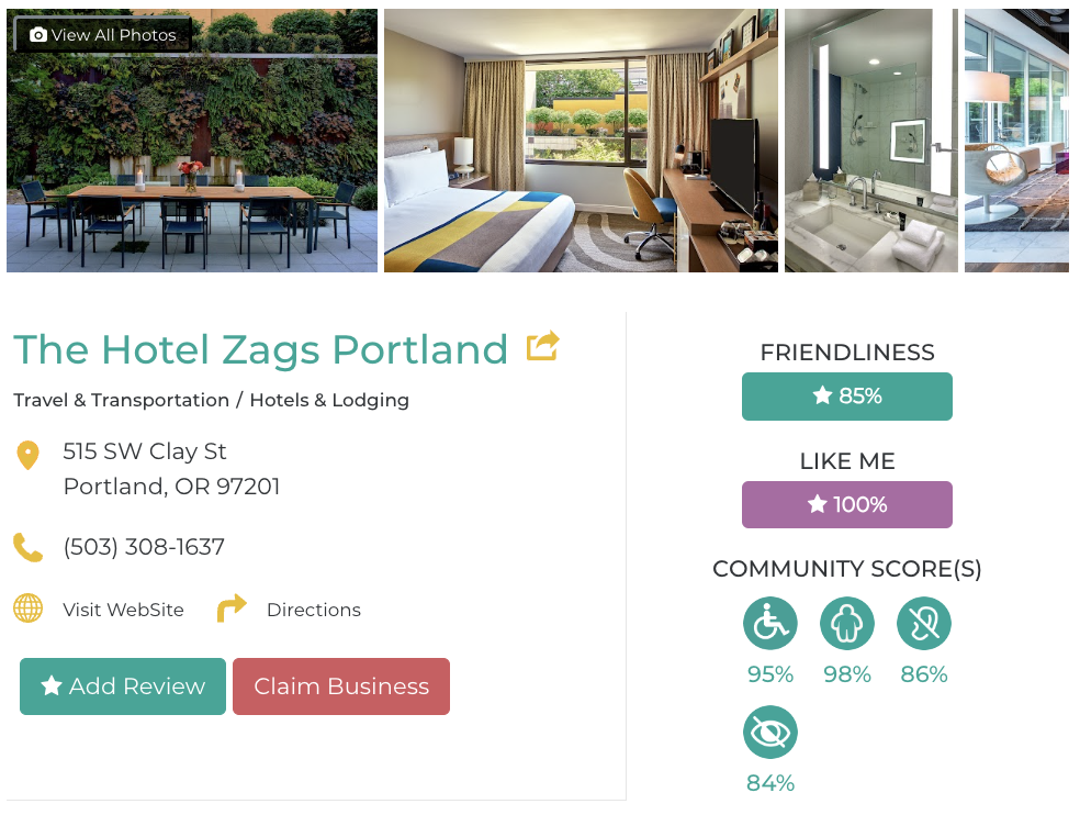 Hotel Zags Portland Accessibility Review Friendly Like Me app