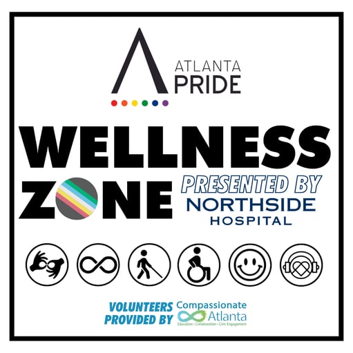 Image depicting services available in the Wellness Zone "take a break" space at Atlanta Pride 2024