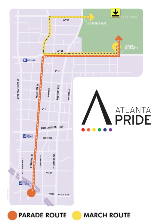 Map of Atlanta Pride Parade Route 2024