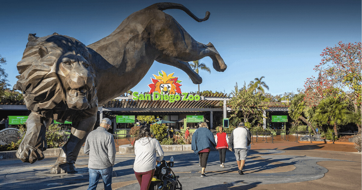 Entrance to the San Diego Zoo approached by wheelchair users